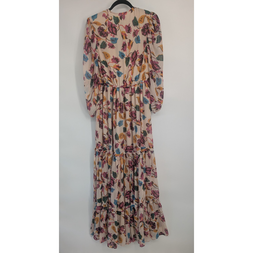 NWT Saloni Nina Tiered Floral Long-sleeve Maxi Dress Sz US6 Ivory Japonica 9K605 - Picture 5 of 10